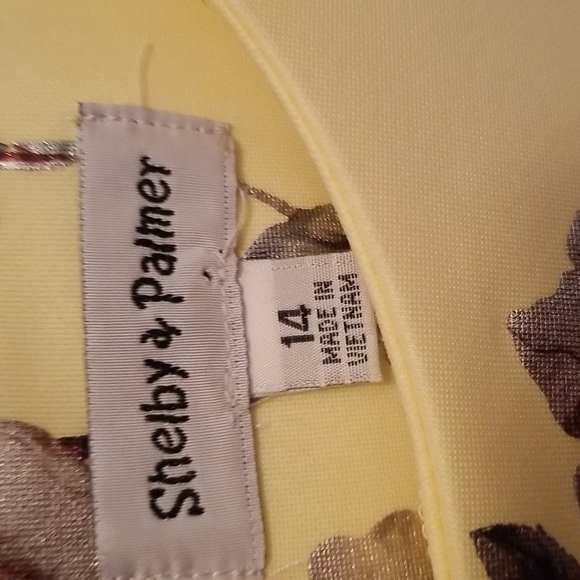 Shelby & Palmer Women Dress Size 14 Yellow Plus Floral Puff Sleeve - Picture 2 of 5